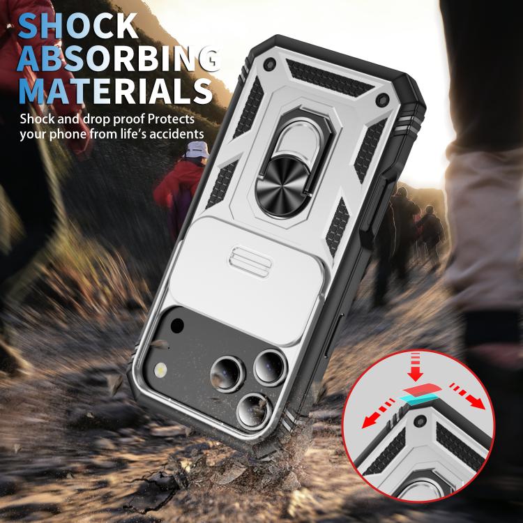 Sliding Camshield TPU + PC Phone Case with Holder, For iPhone 17e / 16e, For iPhone 17 Pro Max, For iPhone 17 Pro