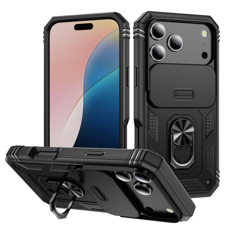 Sliding Camshield TPU + PC Phone Case with Holder, For iPhone 17e / 16e, For iPhone 17 Pro Max, For iPhone 17 Pro