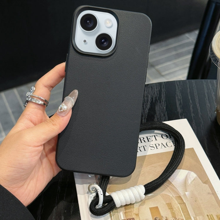 Leather Texture TPU Full Coverage Phone Case with Lanyard, For iPhone 16 Pro Max, For iPhone 16 Pro, For iPhone 16 Plus, For iPhone 16, For iPhone 15 Pro Max, For iPhone 15 Pro, For iPhone 15 Plus