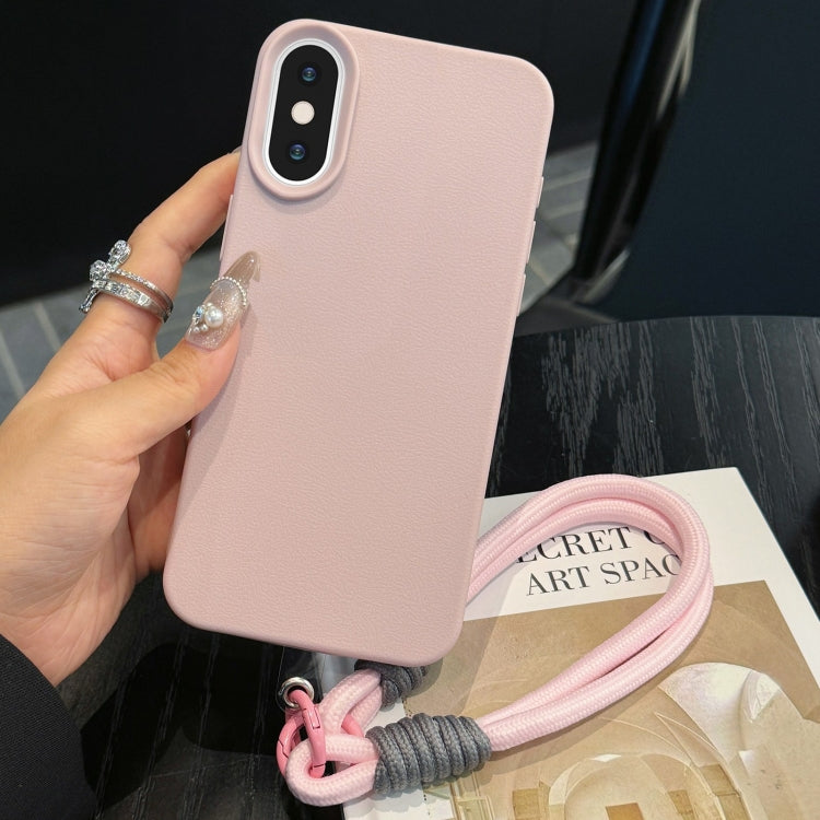 Leather Texture TPU Full Coverage Phone Case with Lanyard, For iPhone XS Max