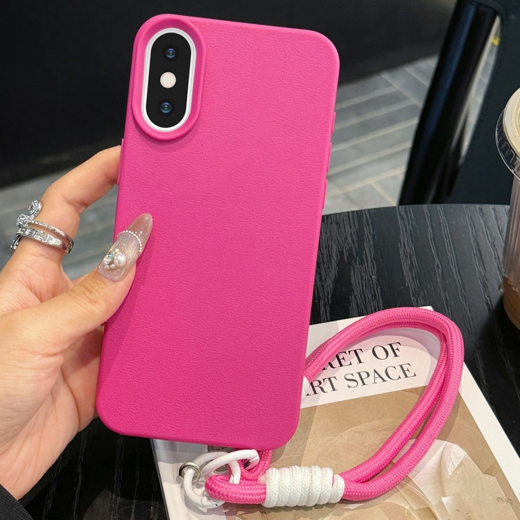 Leather Texture TPU Full Coverage Phone Case with Lanyard, For iPhone XS Max