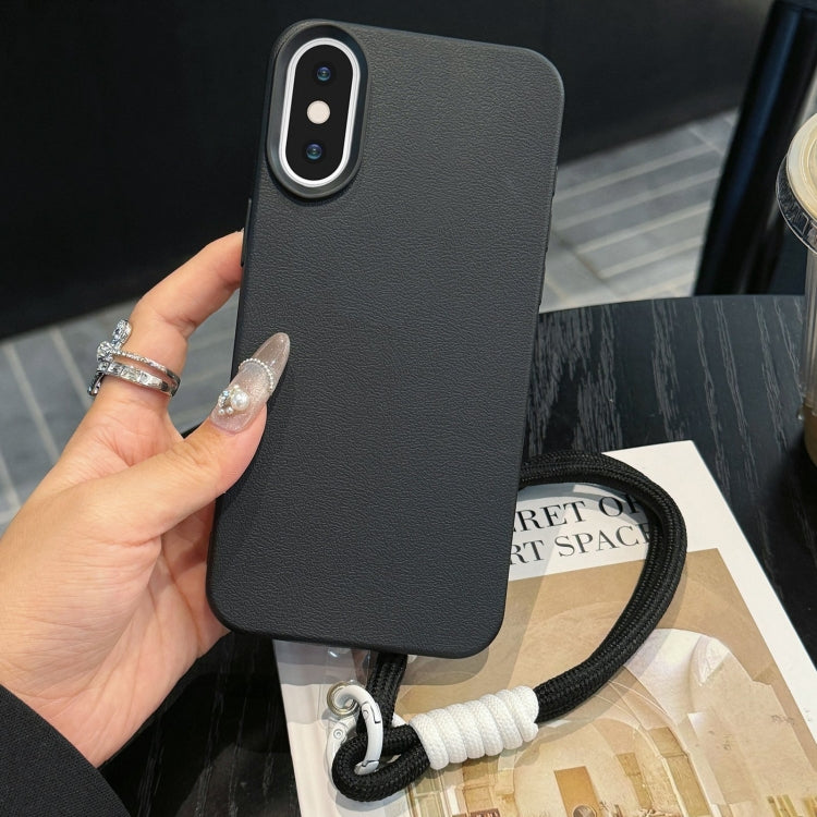 Leather Texture TPU Full Coverage Phone Case with Lanyard, For iPhone XS Max