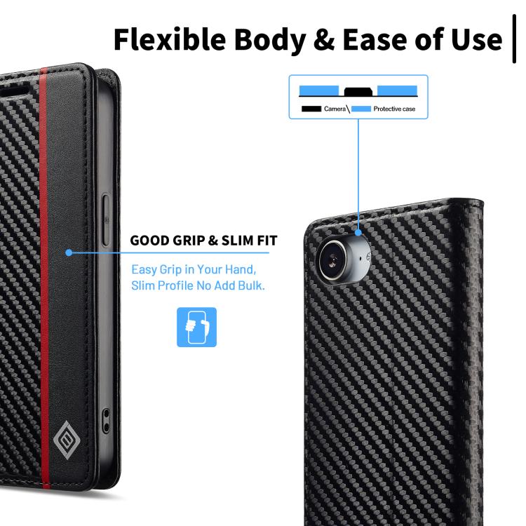LC.IMEEKE Carbon Fiber Leather Phone Case, For iPhone 17 Pro Max, For iPhone 17 Pro, For iPhone 17, For iPhone 17 Air, For iPhone 16e, For iPhone 16 Pro Max, For iPhone 16 Pro, For iPhone 16 Plus, For iPhone 16