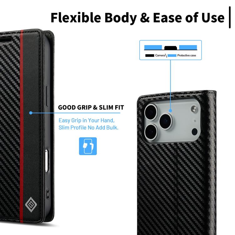 LC.IMEEKE Carbon Fiber Leather Phone Case, For iPhone 17 Pro Max, For iPhone 17 Pro, For iPhone 17, For iPhone 17 Air, For iPhone 16e, For iPhone 16 Pro Max, For iPhone 16 Pro, For iPhone 16 Plus, For iPhone 16