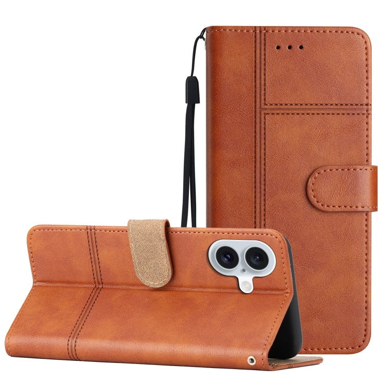 Cowhide Texture Stitching Leather Phone Case, For iPhone 16 Pro Max, For iPhone 16 Pro, For iPhone 16 Plus, For iPhone 16