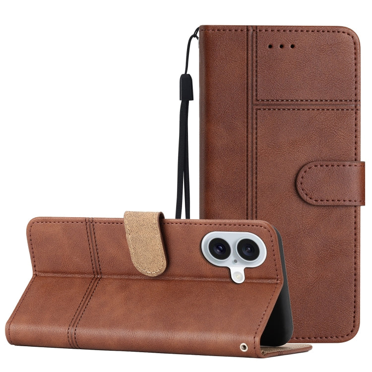 Cowhide Texture Stitching Leather Phone Case, For iPhone 16 Pro Max, For iPhone 16 Pro, For iPhone 16 Plus, For iPhone 16