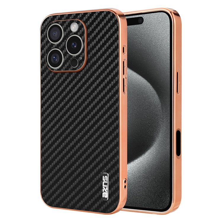 AZNS Electroplated Edge Carbon Fiber Texture Phone Case, For iPhone 15 Pro, For iPhone 15 Plus, For iPhone 15, For iPhone 14 Plus, For iPhone 14, For iPhone 14 Pro
