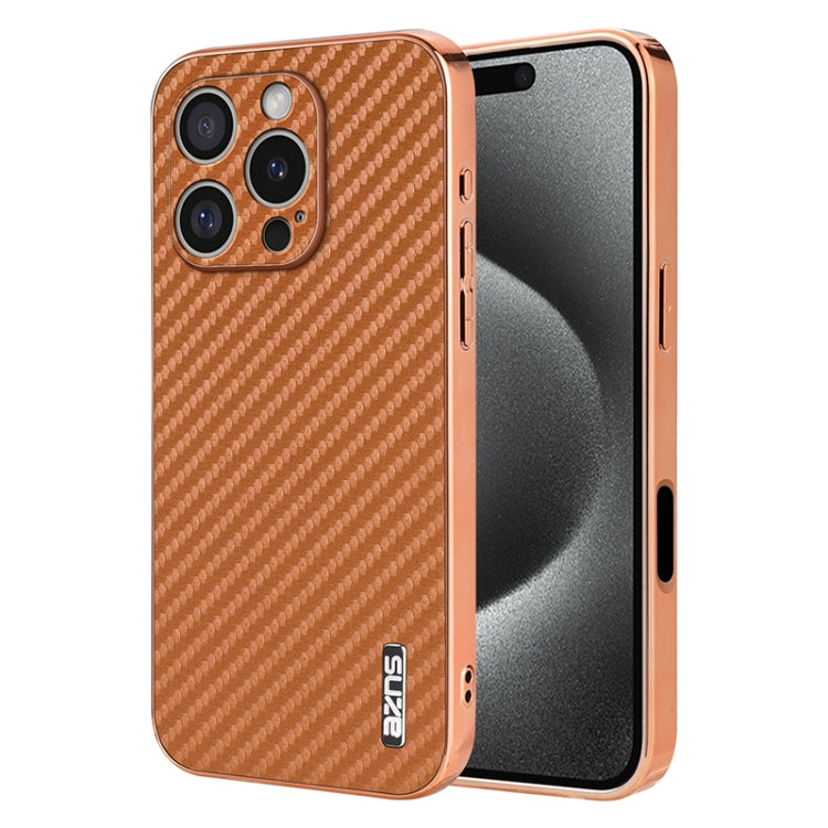 AZNS Electroplated Edge Carbon Fiber Texture Phone Case, For iPhone 15 Pro, For iPhone 15 Plus, For iPhone 15, For iPhone 14 Plus, For iPhone 14, For iPhone 14 Pro