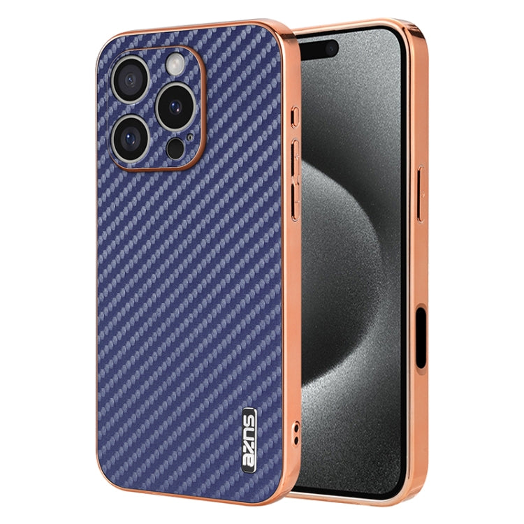 AZNS Electroplated Edge Carbon Fiber Texture Phone Case, For iPhone 15 Pro, For iPhone 15 Plus, For iPhone 15, For iPhone 14 Plus, For iPhone 14, For iPhone 14 Pro