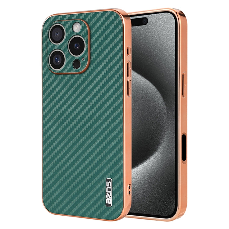AZNS Electroplated Edge Carbon Fiber Texture Phone Case, For iPhone 15 Pro, For iPhone 15 Plus, For iPhone 15, For iPhone 14 Plus, For iPhone 14, For iPhone 14 Pro