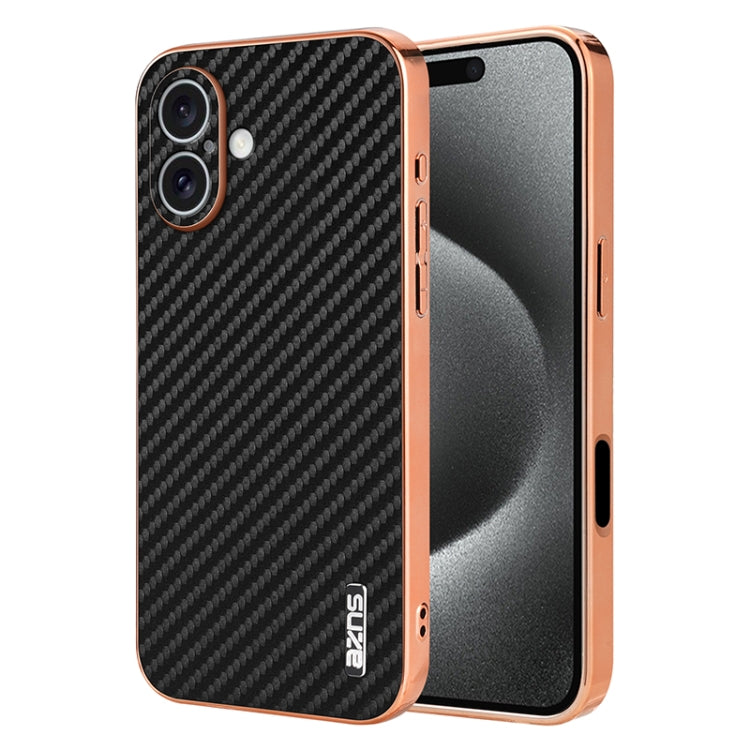 AZNS Electroplated Edge Carbon Fiber Texture Phone Case, For iPhone 15 Pro, For iPhone 15 Plus, For iPhone 15, For iPhone 14 Plus, For iPhone 14, For iPhone 14 Pro