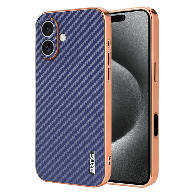 AZNS Electroplated Edge Carbon Fiber Texture Phone Case, For iPhone 15 Pro, For iPhone 15 Plus, For iPhone 15, For iPhone 14 Plus, For iPhone 14, For iPhone 14 Pro
