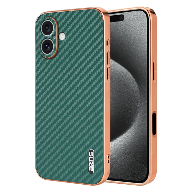 AZNS Electroplated Edge Carbon Fiber Texture Phone Case, For iPhone 15 Pro, For iPhone 15 Plus, For iPhone 15, For iPhone 14 Plus, For iPhone 14, For iPhone 14 Pro