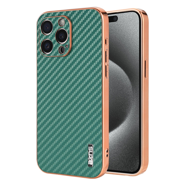 AZNS Electroplated Edge Carbon Fiber Texture Phone Case, For iPhone 15 Pro, For iPhone 15 Plus, For iPhone 15, For iPhone 14 Plus, For iPhone 14, For iPhone 14 Pro