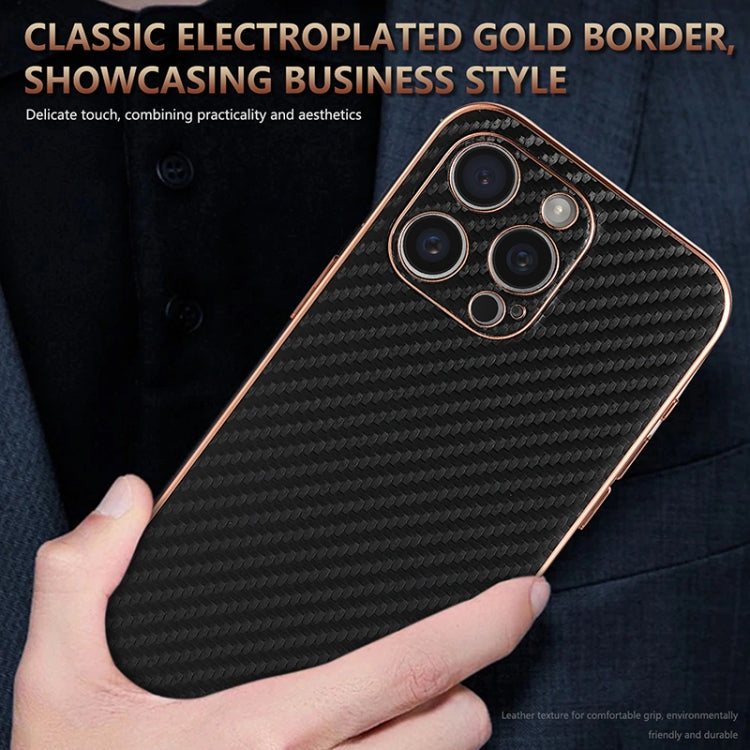 AZNS Electroplated Edge Carbon Fiber Texture Phone Case, For iPhone 14 Pro Max, For iPhone 13 Pro Max, For iPhone 13 Pro, For iPhone 13, For iPhone 12, For iPhone 12 Pro Max