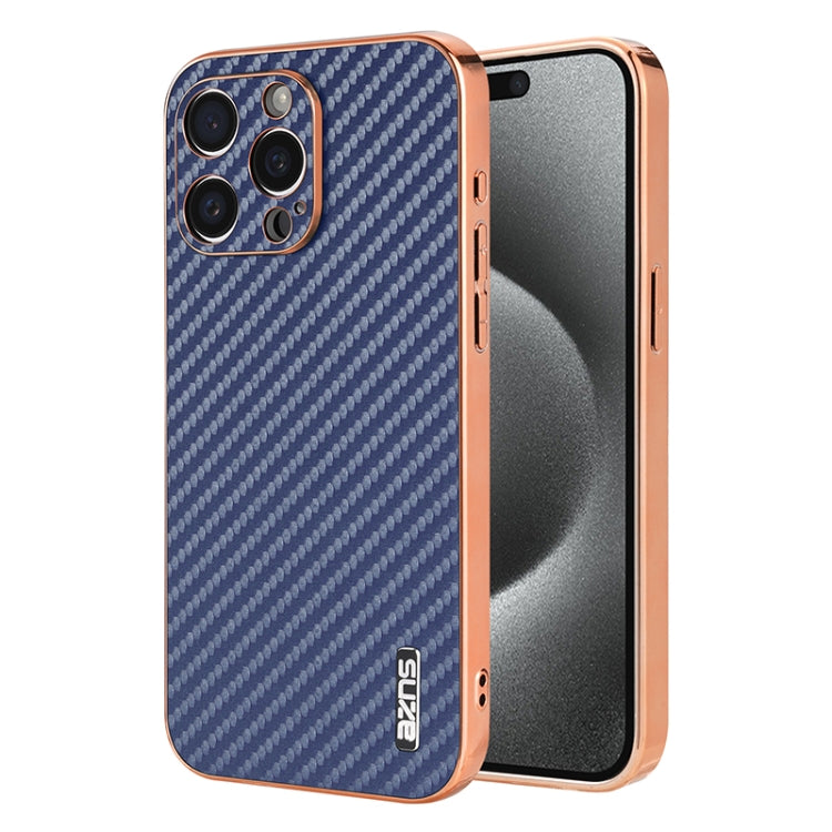 AZNS Electroplated Edge Carbon Fiber Texture Phone Case, For iPhone 14 Pro Max, For iPhone 13 Pro Max, For iPhone 13 Pro, For iPhone 13, For iPhone 12, For iPhone 12 Pro Max