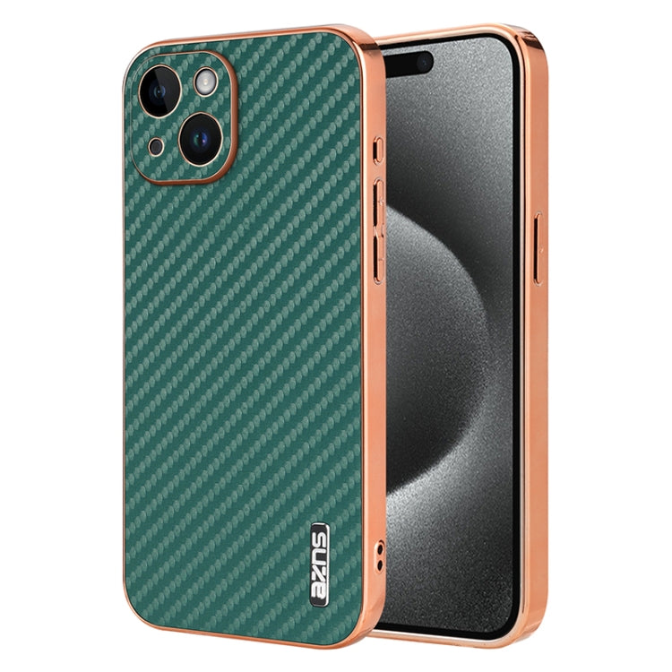 AZNS Electroplated Edge Carbon Fiber Texture Phone Case, For iPhone 14 Pro Max, For iPhone 13 Pro Max, For iPhone 13 Pro, For iPhone 13, For iPhone 12, For iPhone 12 Pro Max