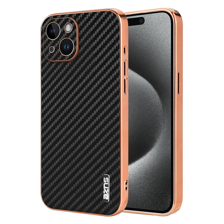 AZNS Electroplated Edge Carbon Fiber Texture Phone Case, For iPhone 14 Pro Max, For iPhone 13 Pro Max, For iPhone 13 Pro, For iPhone 13, For iPhone 12, For iPhone 12 Pro Max