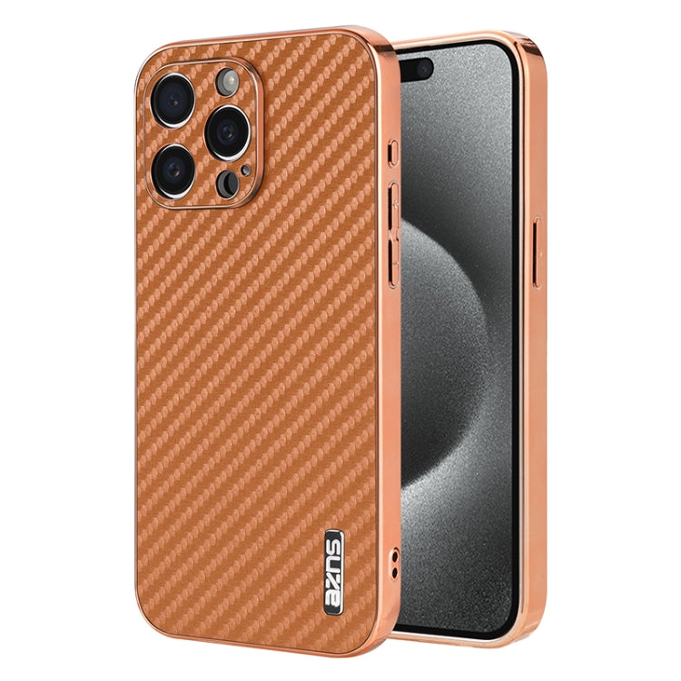 AZNS Electroplated Edge Carbon Fiber Texture Phone Case, For iPhone 14 Pro Max, For iPhone 13 Pro Max, For iPhone 13 Pro, For iPhone 13, For iPhone 12, For iPhone 12 Pro Max