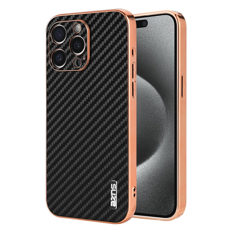 AZNS Electroplated Edge Carbon Fiber Texture Phone Case, For iPhone 12 Pro, For iPhone 11, For iPhone 11 Pro