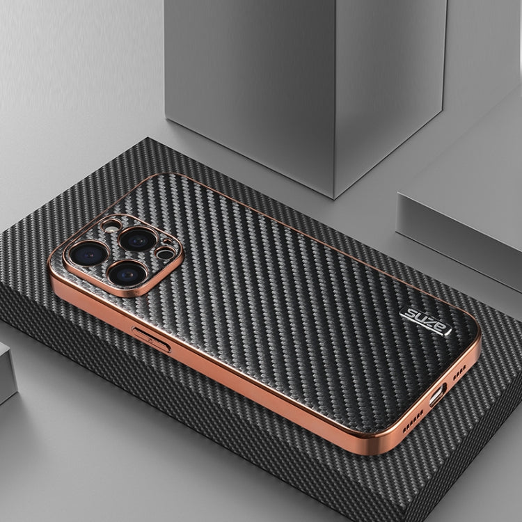 AZNS Electroplated Edge Carbon Fiber Texture Phone Case, For iPhone 12 Pro, For iPhone 11, For iPhone 11 Pro