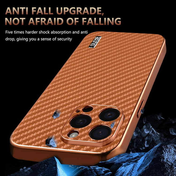 AZNS Electroplated Edge Carbon Fiber Texture Phone Case, For iPhone 12 Pro, For iPhone 11, For iPhone 11 Pro