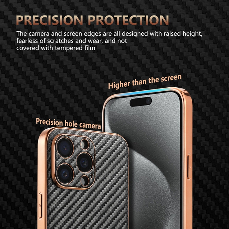 AZNS Electroplated Edge Carbon Fiber Texture Phone Case, For iPhone 12 Pro, For iPhone 11, For iPhone 11 Pro
