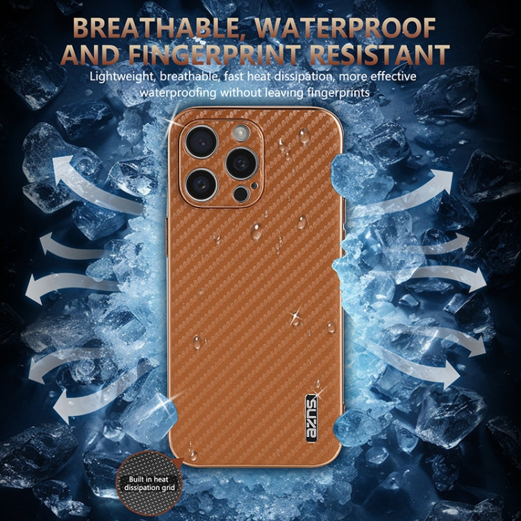 AZNS Electroplated Edge Carbon Fiber Texture Phone Case, For iPhone 12 Pro, For iPhone 11, For iPhone 11 Pro