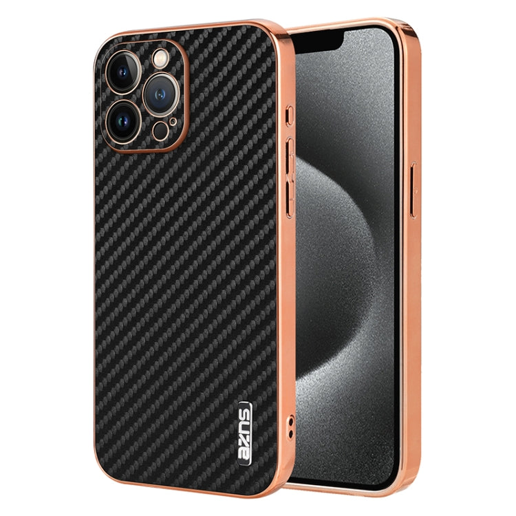 AZNS Electroplated Edge Carbon Fiber Texture Phone Case, For iPhone 12 Pro, For iPhone 11, For iPhone 11 Pro
