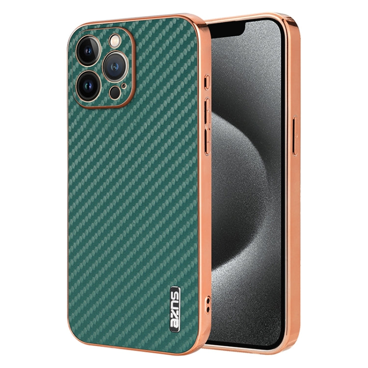 AZNS Electroplated Edge Carbon Fiber Texture Phone Case, For iPhone 12 Pro, For iPhone 11, For iPhone 11 Pro
