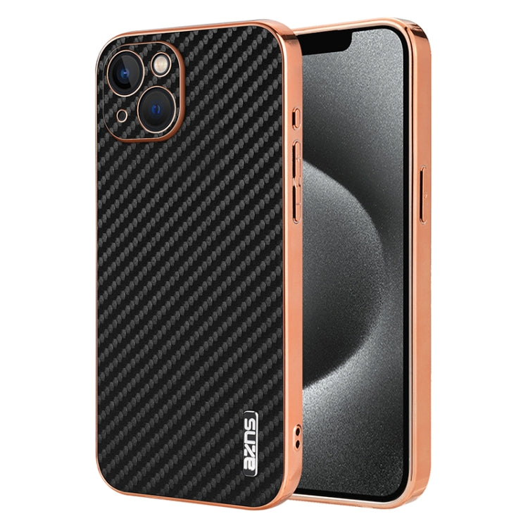 AZNS Electroplated Edge Carbon Fiber Texture Phone Case, For iPhone 12 Pro, For iPhone 11, For iPhone 11 Pro
