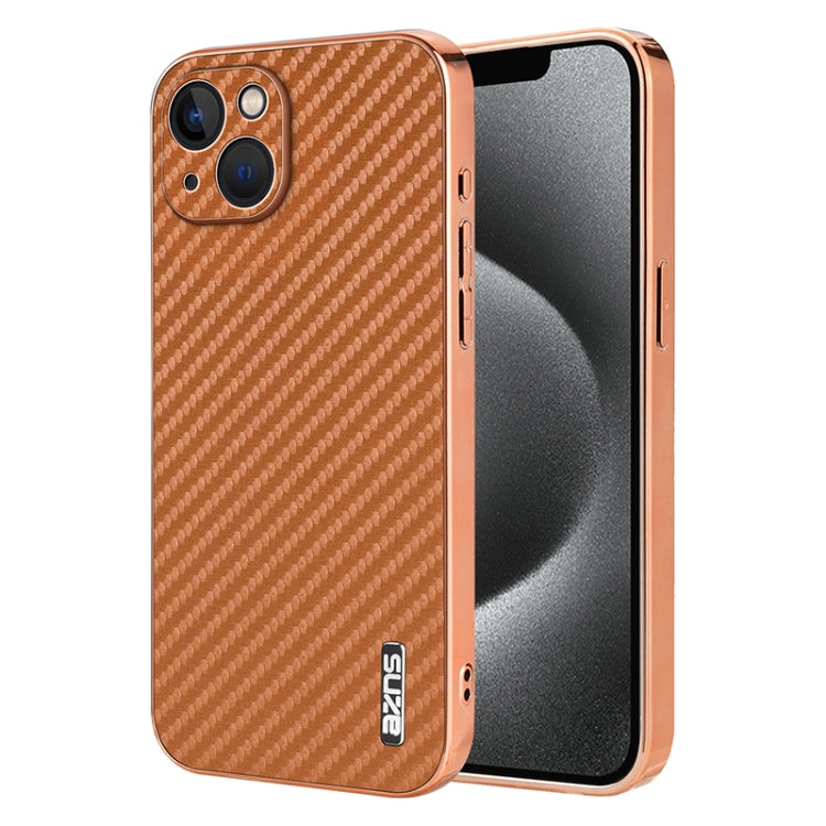 AZNS Electroplated Edge Carbon Fiber Texture Phone Case, For iPhone 12 Pro, For iPhone 11, For iPhone 11 Pro