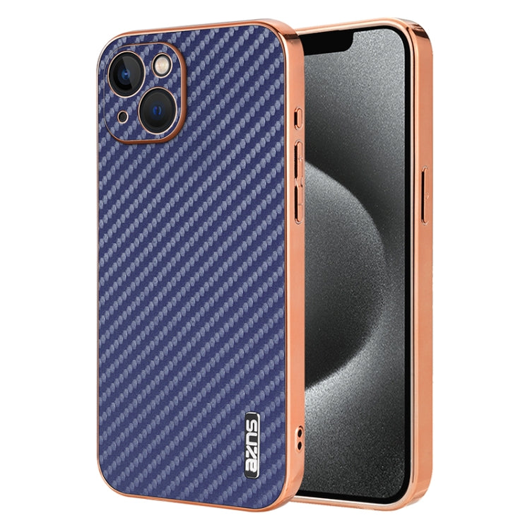 AZNS Electroplated Edge Carbon Fiber Texture Phone Case, For iPhone 12 Pro, For iPhone 11, For iPhone 11 Pro