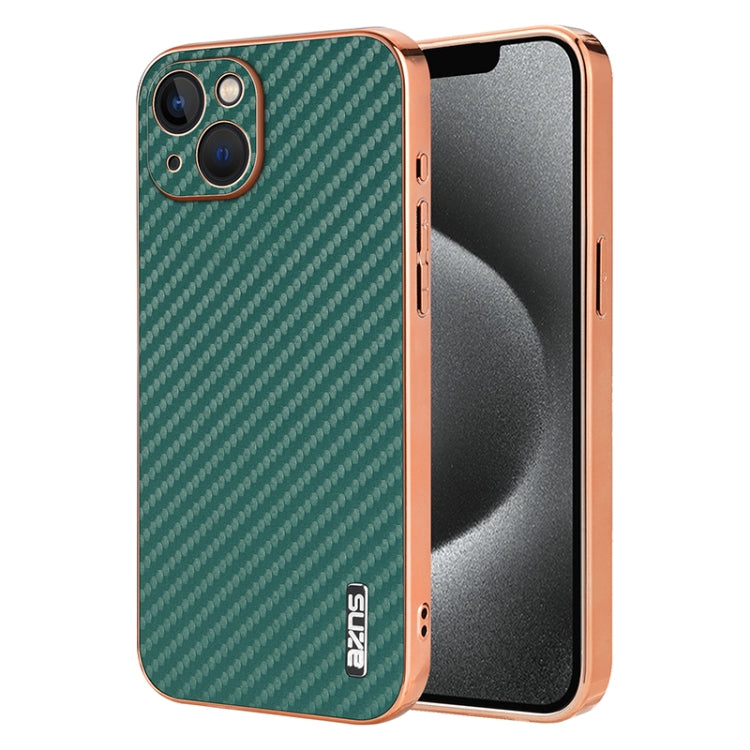 AZNS Electroplated Edge Carbon Fiber Texture Phone Case, For iPhone 12 Pro, For iPhone 11, For iPhone 11 Pro
