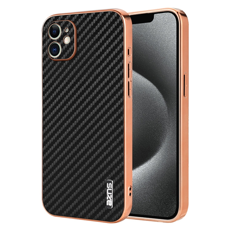 AZNS Electroplated Edge Carbon Fiber Texture Phone Case, For iPhone 12 Pro, For iPhone 11, For iPhone 11 Pro