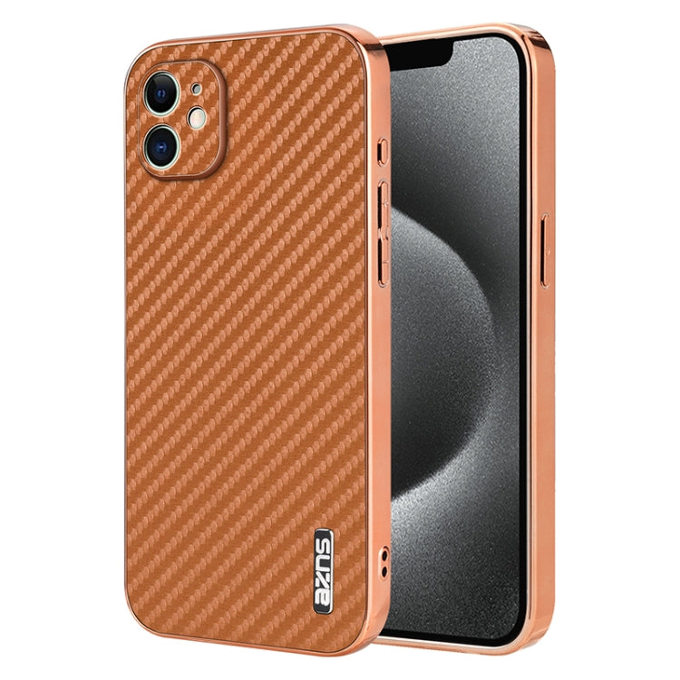 AZNS Electroplated Edge Carbon Fiber Texture Phone Case, For iPhone 12 Pro, For iPhone 11, For iPhone 11 Pro