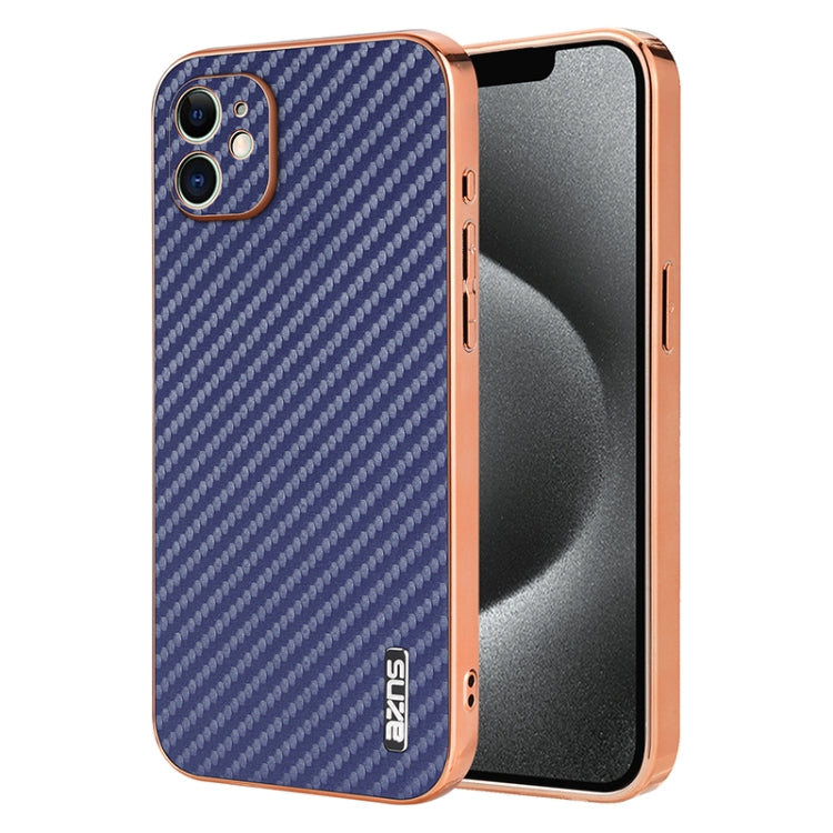 AZNS Electroplated Edge Carbon Fiber Texture Phone Case, For iPhone 12 Pro, For iPhone 11, For iPhone 11 Pro