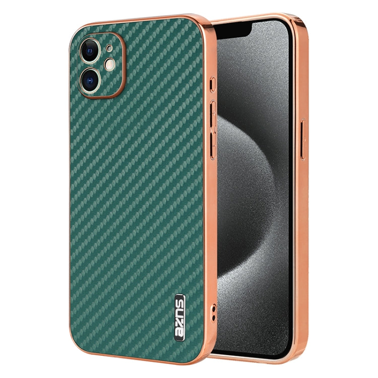 AZNS Electroplated Edge Carbon Fiber Texture Phone Case, For iPhone 12 Pro, For iPhone 11, For iPhone 11 Pro