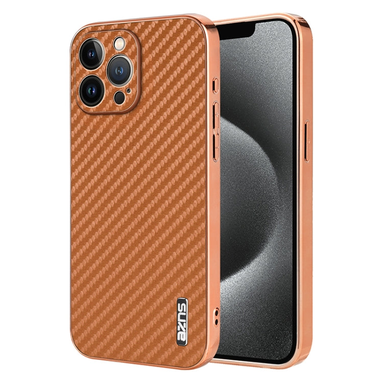 AZNS Electroplated Edge Carbon Fiber Texture Phone Case, For iPhone 12 Pro, For iPhone 11, For iPhone 11 Pro