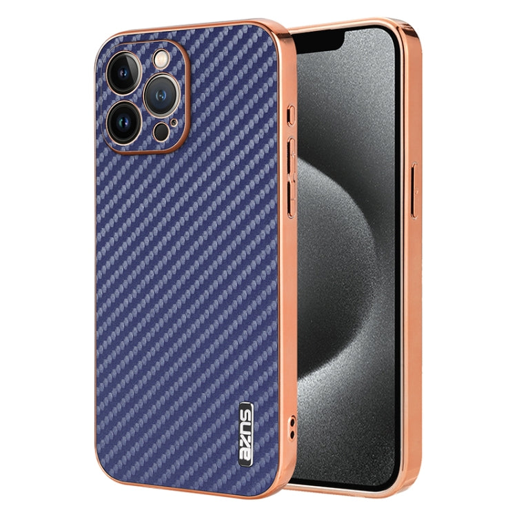 AZNS Electroplated Edge Carbon Fiber Texture Phone Case, For iPhone 12 Pro, For iPhone 11, For iPhone 11 Pro