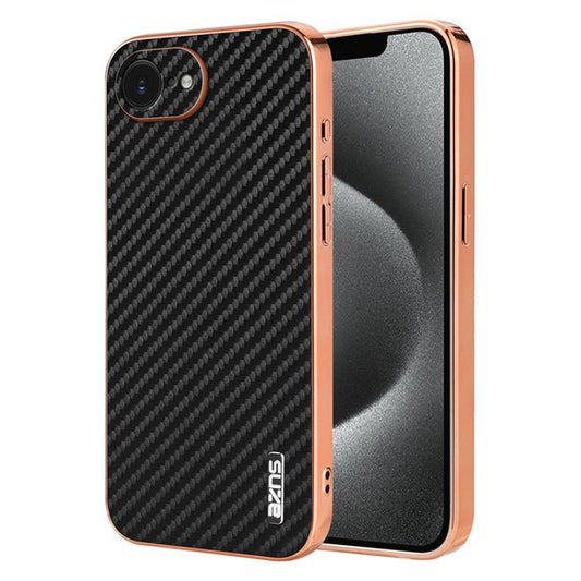 AZNS Electroplated Edge Carbon Fiber Texture Phone Case, For iPhone 16e, For iPhone 16 Pro Max, For iPhone 16 Pro, For iPhone 16 Plus, For iPhone 16, For iPhone 15 Pro Max
