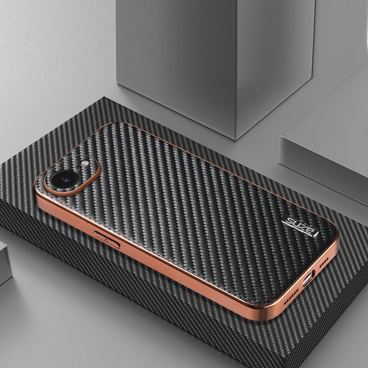 AZNS Electroplated Edge Carbon Fiber Texture Phone Case, For iPhone 16e, For iPhone 16 Pro Max, For iPhone 16 Pro, For iPhone 16 Plus, For iPhone 16, For iPhone 15 Pro Max