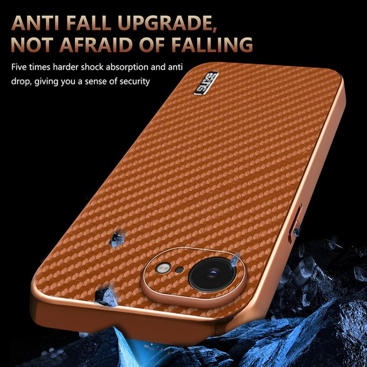 AZNS Electroplated Edge Carbon Fiber Texture Phone Case, For iPhone 16e, For iPhone 16 Pro Max, For iPhone 16 Pro, For iPhone 16 Plus, For iPhone 16, For iPhone 15 Pro Max