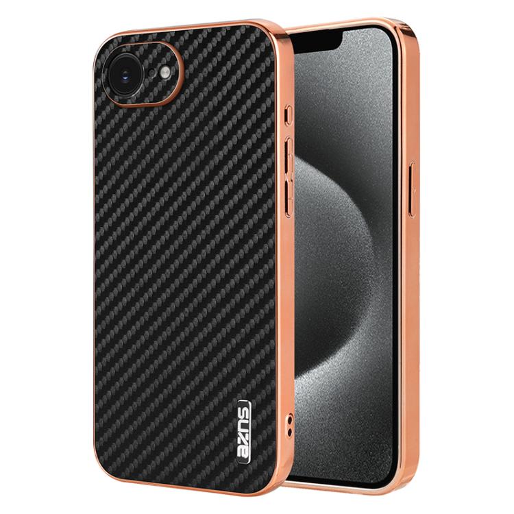AZNS Electroplated Edge Carbon Fiber Texture Phone Case, For iPhone 16e, For iPhone 16 Pro Max, For iPhone 16 Pro, For iPhone 16 Plus, For iPhone 16, For iPhone 15 Pro Max