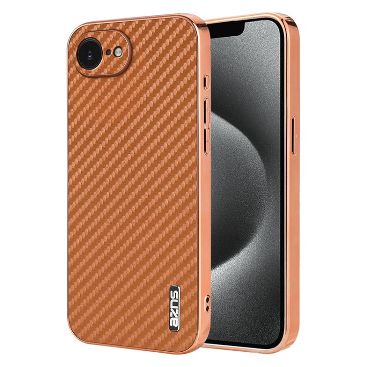 AZNS Electroplated Edge Carbon Fiber Texture Phone Case, For iPhone 16e, For iPhone 16 Pro Max, For iPhone 16 Pro, For iPhone 16 Plus, For iPhone 16, For iPhone 15 Pro Max