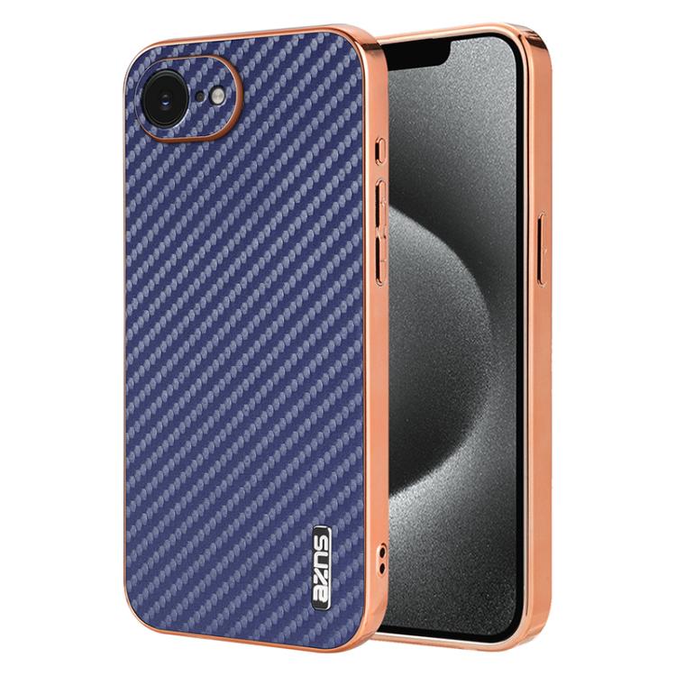 AZNS Electroplated Edge Carbon Fiber Texture Phone Case, For iPhone 16e, For iPhone 16 Pro Max, For iPhone 16 Pro, For iPhone 16 Plus, For iPhone 16, For iPhone 15 Pro Max