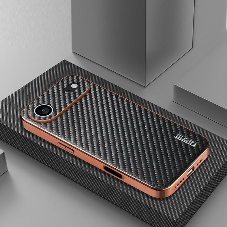 AZNS Electroplated Edge Carbon Fiber Texture Phone Case, For iPhone 15 Pro, For iPhone 15 Plus, For iPhone 15, For iPhone 14 Plus, For iPhone 14, For iPhone 14 Pro