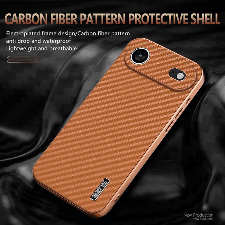 AZNS Electroplated Edge Carbon Fiber Texture Phone Case, For iPhone 15 Pro, For iPhone 15 Plus, For iPhone 15, For iPhone 14 Plus, For iPhone 14, For iPhone 14 Pro