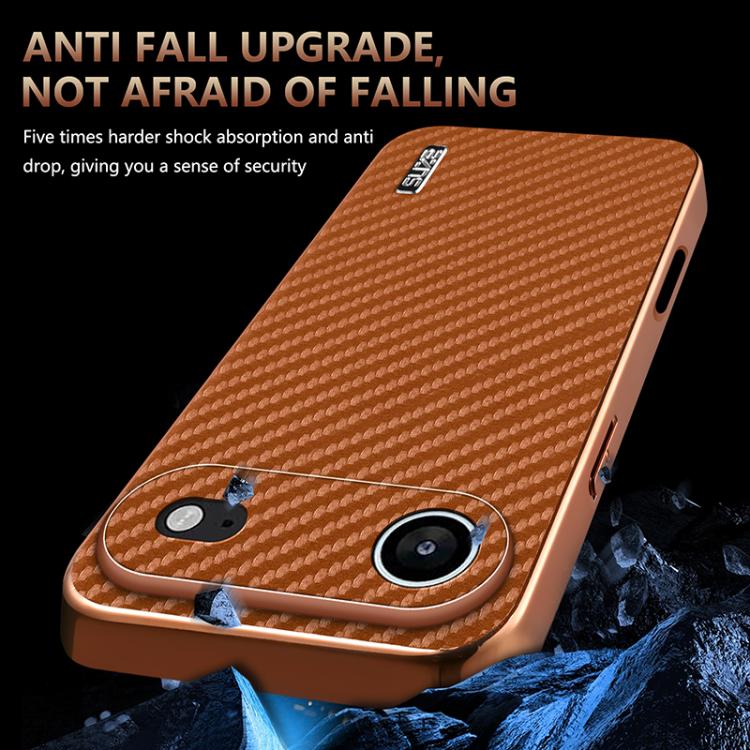 AZNS Electroplated Edge Carbon Fiber Texture Phone Case, For iPhone 15 Pro, For iPhone 15 Plus, For iPhone 15, For iPhone 14 Plus, For iPhone 14, For iPhone 14 Pro