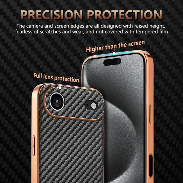AZNS Electroplated Edge Carbon Fiber Texture Phone Case, For iPhone 15 Pro, For iPhone 15 Plus, For iPhone 15, For iPhone 14 Plus, For iPhone 14, For iPhone 14 Pro